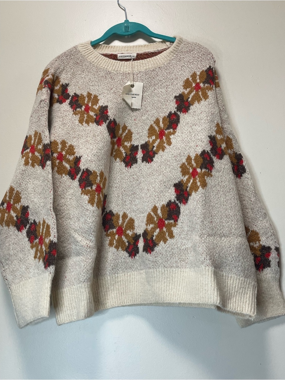 NWT ANDTHEWHY Los Angeles Metallic Floral Pattern Sweater - M/L